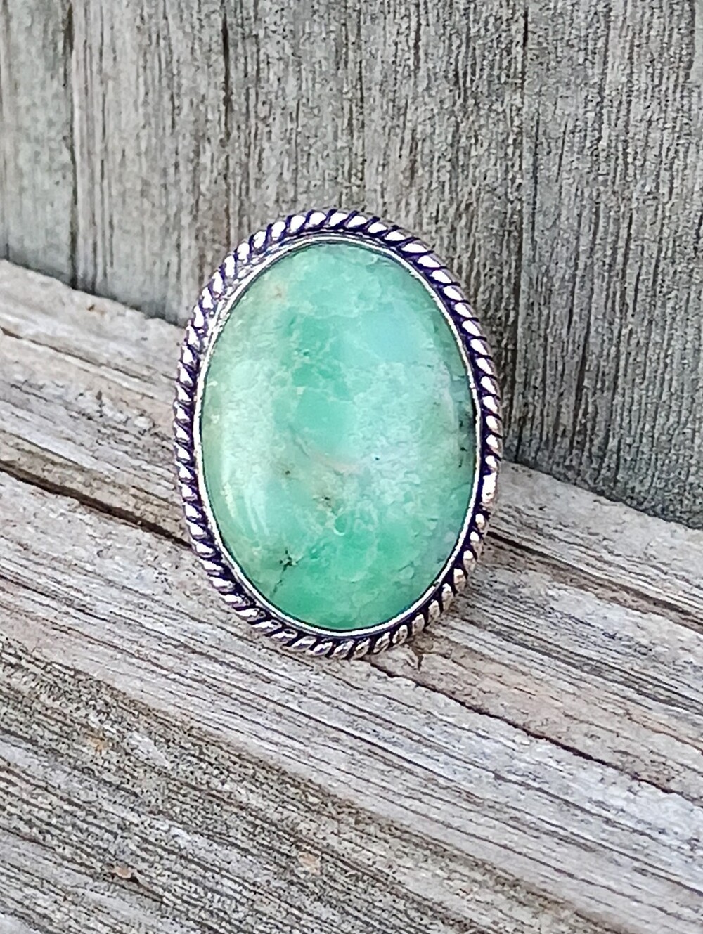 Natural Green Chrysoprase .925 Silver Ring Sz 7